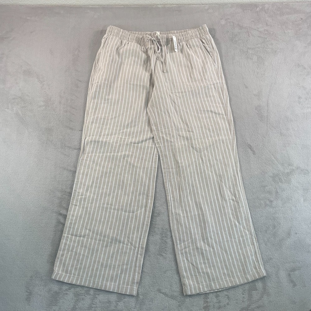 Amazon Essentials Wide Leg Pants Women Large Beige Linen Blend Drawstring NWT